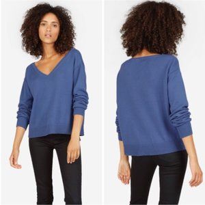 Everlane Blue V-Neck Cropped Cotton Sweater